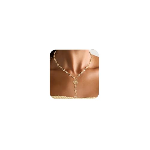 BelleVive Conjunto de collares para mujeres, delicada cadena chapada en oro de 14 quilates con colgante, cadena gruesa/larga, collar apilable, regalo de joyería para mujer, a la moda
