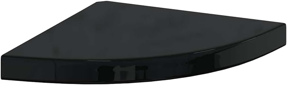 Floating Corner Shelf High Gloss Black MDF, 13.8x13.8x1.5 in Triangular Wall Shelf for Living Room, Bedroom, Bathroom Decor, Easy Mount