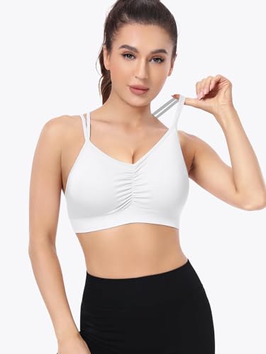 Image of VEQKING Ruched Sports Bras for Women Large Bust, Seamless Yoga Bra, 3 Pack | Removable Padded, Strappy Criss Cross Back, Medium Support for Yoga, Pilates & Gym, Full Coverage, No Bounce, No Spillage