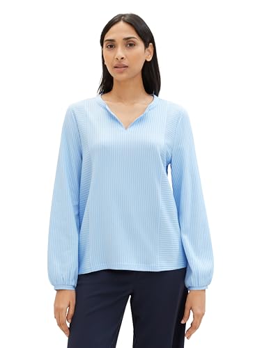 TOM TAILOR Damen Basic Bluse mit Streifen, 34913 - Blue White Thin Stripe, S – Ansicht 1