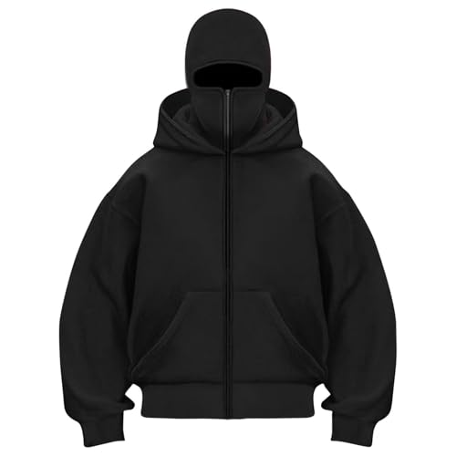 Generic - Balaclava Hoodie Zip Kapuzenpullover Kinder Mädchen Jungen Warm Sturmhaube Casual Sweatshirt mit Reißverschluss und Tasche Lockeres Gesichtsmaske Sweatjacke Winddicht Y2K Tops