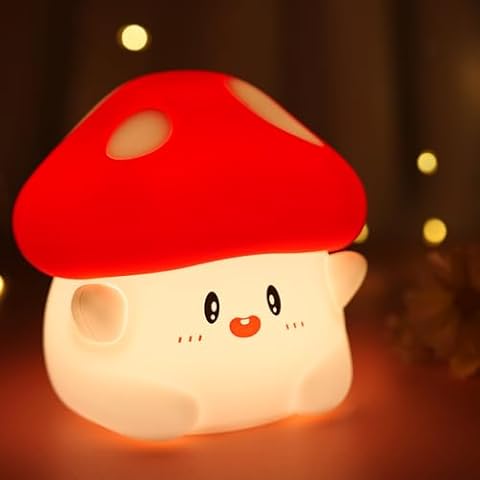 PSDRIQQ Mushroom Night Light Lamp Silicone Squishy Cute Nursery Nightlight Rechargeable Bedside Lamp with Timer & Tap Control, Christmas Gift Cover