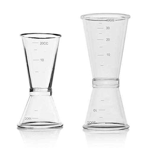 Inrigorous Lot de 2 tasses de mesure - Mesureur à alcool, double face - pour bar, fête, vin, cocktail, boisson - 10 ml/20 ml et 20 ml/40 ml Cover