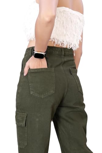 Image of ELLITI Women's 6 Pocket Regular Fit High Rise Relaxed /Boyfriend Fit, Wide Leg, Bell Bottom, Pure Denim Ankle Length Jeans Pants