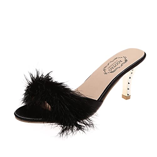 Sandalias con plumas elegantes para mujer con tacón alto, sandalias de cuña, sandalias de cuña peep toe, sandalias de verano, zapatos de noche, tacón de bloque, cómodas, informales, fiestas, tallas 37
