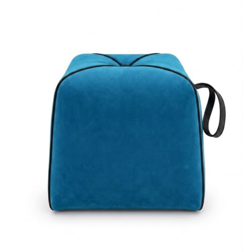 Image of FURNY Signature Regalia Suri Accent Pouf | Boston Fabric | 40D High-Density Foam | (Ocean Blue) | Footrest, Vanity Ottoman & Accent Seat for Home, Office & Hotel