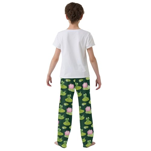 ZZXXB Frog Dragonfly Lotus Print Boys Long Pants Soft Trousers Elastic Waist Kids Lounge Bottoms with Pockets S-XL3