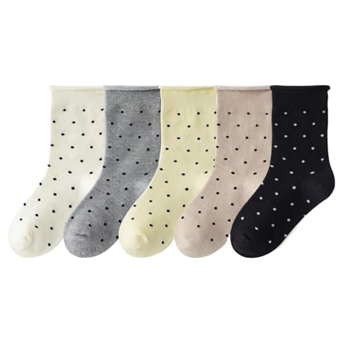 XWANZI Toddler Girl Frilly Socks Breathable Durable Princess Dress Socks Black Polka Dot 3-5T 5 Pairs