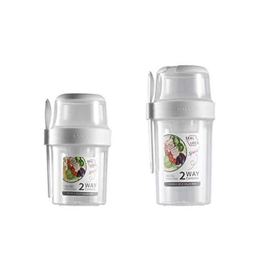 2Pcs Salad Shaker Double Layer Salad Cup 19oz+10.5oz/25.7oz+10.5oz with Fork Salad Dressing Holder Portable Keep Fit Salad Meal Shaker Cup Salad Container for Breakfast Oatmeal Cereal Nut Yogurt