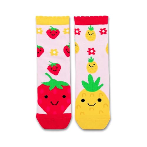 United Oddsocks Strawberry Odd Pairs Kids Socks – 1 Pair of Mismatched Fruit Socks – UK Size 9–12, EUR 27–30, US 9.5–13 – Colourful, Cotton Rich Gift for Kids – Sweet, Playful Sock Set