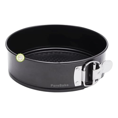 PureBake Premium SGS Certified Cake Moulds | 8 inch Cake Tin- Teflon Coated Removable Base, Non-Stick Cake Tins/Pan/Trays for Microwave, Oven and Bakeware - Black (21.60 Cm)