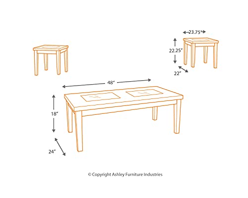 Signature Design by Ashley Denja Contemporary 3-Piece Table Set, Includes Coffee Table and 2 End Tables, Dark Brown