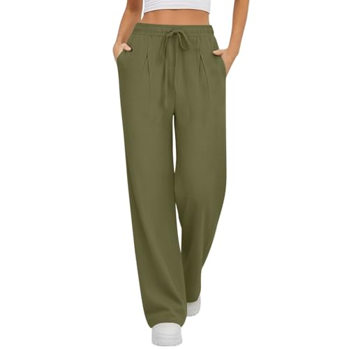 Genérico Pantalon Deporte Mujer Largo Pantalones Casuales de Lino Holgados y Modernos con Cinturilla de Cordón Ajustable para Mujer (Green, XXL)