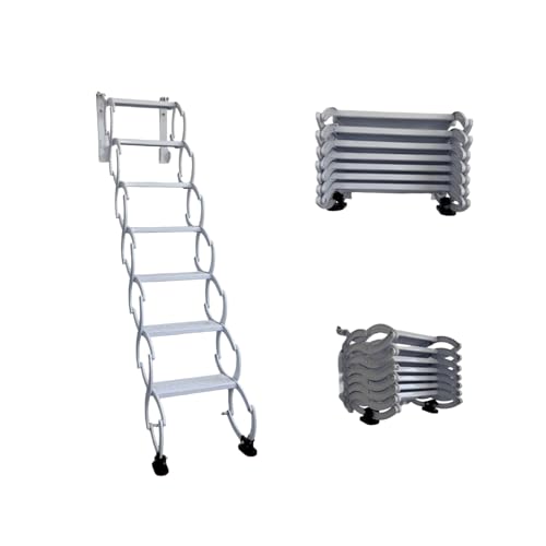 Échelle de Grenier rétractable et Pliable, échelle télescopique avec système de Traction, escalier Mural pour Grenier intérieur et extérieur, échelle d'accès pour Garage(5 Steps 155CM)