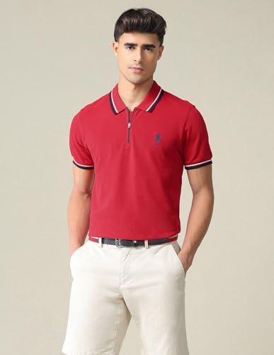 Image of U.S. POLO ASSN. Solid Slim Fit Polo T Shirts for Men - 100% Cotton, Half Sleeve Mens Tshirt - 3XL, Red