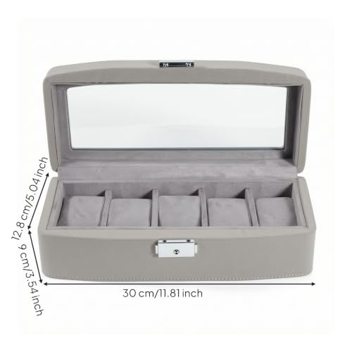 Boîte à montres grise avec couvercle transparent élégant pour commode - 4