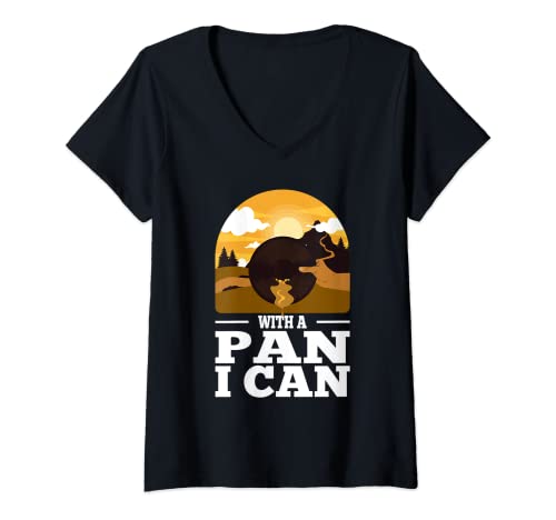 Mujer Con una sartén puedo Gold Panning hombres Gold Pan Gold Prospector Camiseta Cuello V