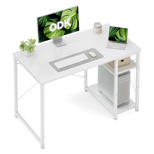 ODK Desk with Reversible Storage Shelves 100 x 48 cm Small Computer Desk Home Office Work Table Study Writing Table for Workers and Students White