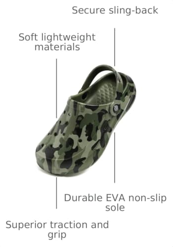 Image of Kids Boys Girls Classic Camo Garden Clogs & Mules | Lightweight Summer Shoes - Quick-Dry Non-Slip Beach Clogs