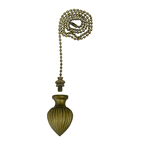 Image of Royal Designs, Inc. Ribbed Pear Finial with Fan Pull Chain, Antique Brass - Pack of 1