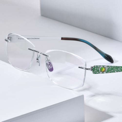 Image of FONEX Titanium Glasses Frame,Rimless Frameless Luxury Diamond Optical Eyeglasses for Women