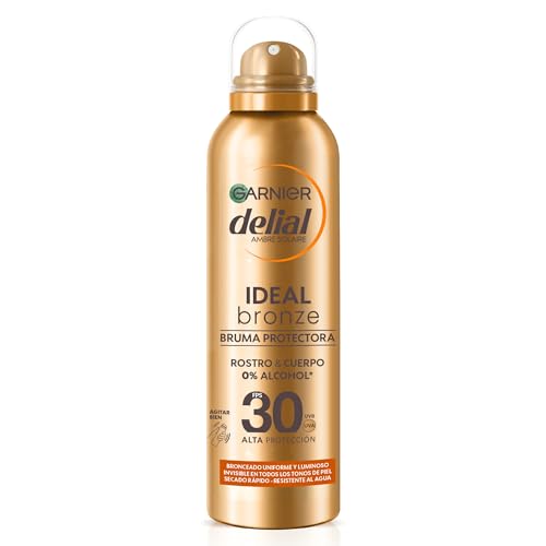Garnier Delial Ideal Bronze Bruma Protectora Bronceadora [0% Alcohol]. Alta Protección FPS 30. Secado rápido. Para cuerpo y rostro. Invisible para todo tipo de piel. Muy resistente al agua. 150 ml