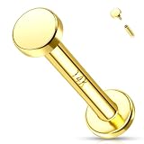 Melighting Pendiente para cartílago de oro macizo de 14 quilates, con parte trasera plana, 16 g, piercing de hélice, joyería con rosca interna, labret de 8 mm, Oro, Metal