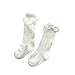WUOOYOQ - Calze alte al ginocchio, con fiocco in tinta unita, a maglia cava, lunghezza metà polpaccio, bianco, 6-8 Anni