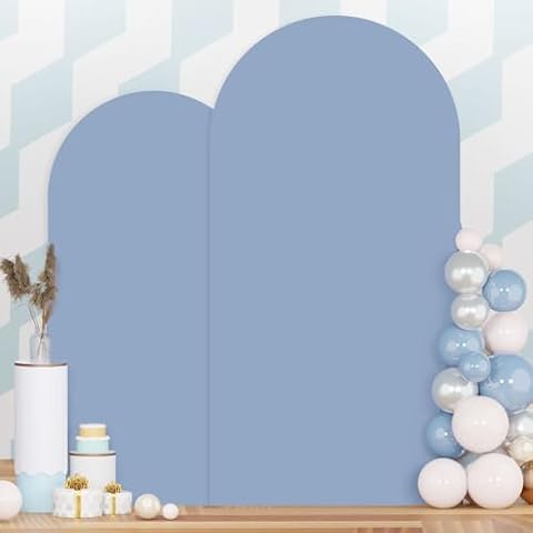 PATYDEST Dusty Blue Arch Cover Set of 2 Spandex Fitted Arch Stand Cover 7.2FT 6FT Wedding Arch Backdrop Stands Cover Round Top Chiara Arch Frame Cover Backdrop Fabric for Baby Shower Arch Decor Cover