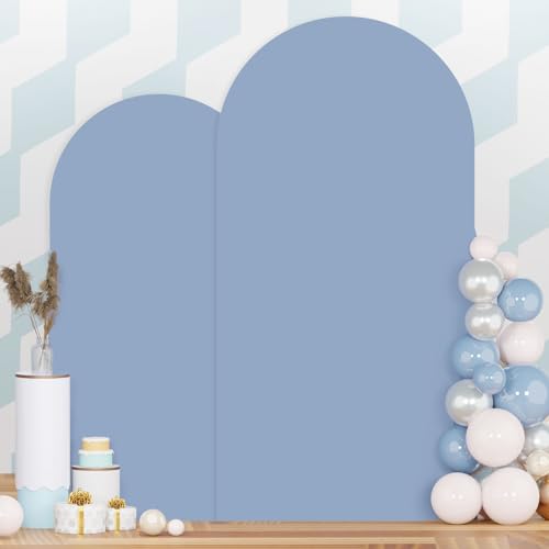 Dusty Blue Arch Cover Set of 2 Spandex Fitted Arch Stand Cover 7.2FT 6FT Wedding Arch Backdrop Stands Cover Round Top Chiara Arch Frame Cover Backdrop Fabric for Baby Shower Arch Decor