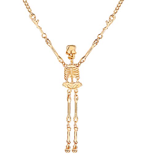 XOCARTIGE Halloween Necklace for Women Ghost Skull Skeleton Pendant Necklaces Costume Dress Up Long Necklace Holiday Gifts (Gold)