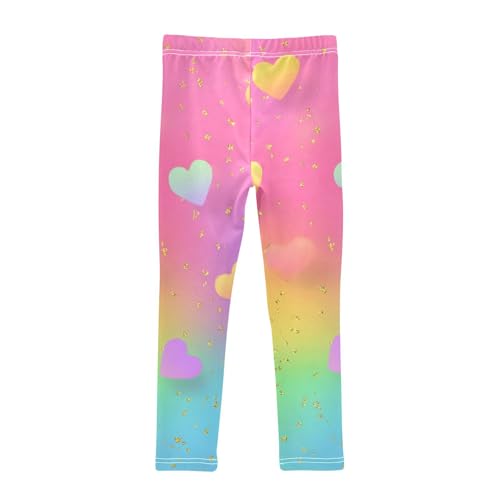 Girls Leggings Rainbow Glitter Gradient Hearts Kids Length Leggings Pants Toddler Athletic Soft Tights Trousers 4T2