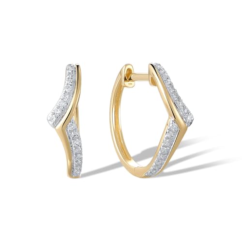 Santuzza 10K Solid Gold Genuine Diamond Dainty Huggie Hoop Earrings for Women