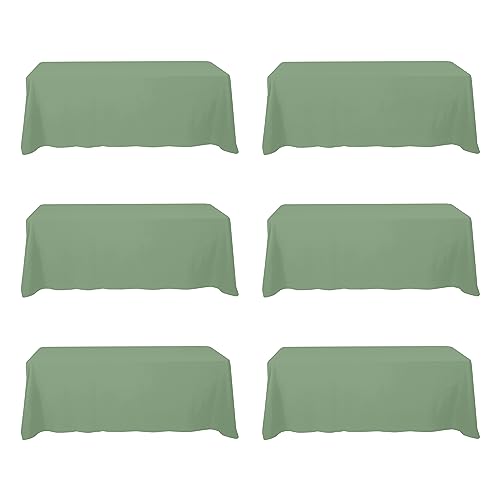 Image of BRILLMAX 6 Pack Sage Green Tablecloths 90 x 156 Inch for 8ft Rectangle Tables - 150 GSM Polyester Fabric, Floor Length Drop, Water, Stain & Wrinkle Resistant Cloth Cover for Wedding Reception Banquet