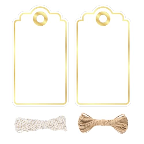 jijAcraft Gold Edge Gift Tags: 100PCS White Gold Gift Labels 5x9CM