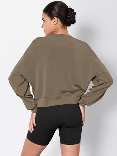 Image of ODODOS Modal Soft Long Sleeve Cropped Sweatshirts for Women Oversized Crew Neck Pullover Crop Top
