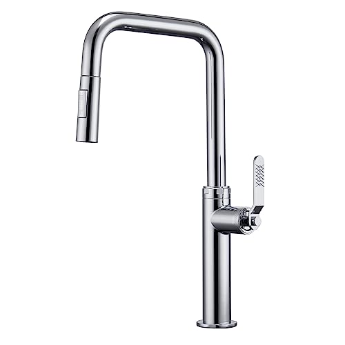 Grifo de cocina con rociador desplegable, grifo de cocina de arco alto de latón macizo con rociador de 2 modos, grifos de cocina de agua fría y caliente de una sola manija, gris (cromo) The vast