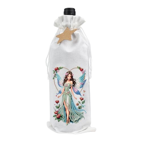 Image of DIY 5D Diamond Painting Gift Wrap, Special Shaped Diamond Art Linen Cover for Champagne Bottles, Party Supplies for Christmas Wedding Birthday Holiday (Butterfly Fairy)