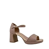 MODELISA - Sandalia Tacon Ancho Fiesta Brillo Punta Abierta Hebilla Pulsera Tobillo Boda Mujer (Champagne, 36)