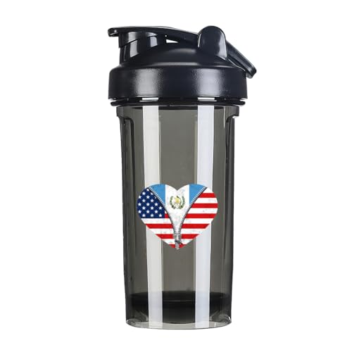 Heart America Flag and Guatemala Flag 18 Ounce Shaker Cup,Fashion Theme Pattern Shaker Bottle Leak-proof Workout Shake Bottles 500ML/18 oz Perfect for Pre Workout