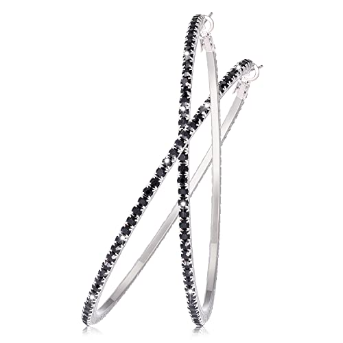 Large Hoop Earrings for Women Rhinestone Crystal Big Circle Hoops Stud Earrings Bridal Wedding Jewelry