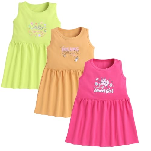 Image of EIO Girls Cotton Frock Dress Combo Pack et | Multicolor Knee Length Casual Dresses for Kids | Soft & Breathable Summer Wear Outfit Frock Set