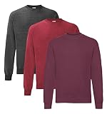 Fruit of the Loom Herren Classic Set In Sweat, 3 Pack Sweatshirt, 1x Dark Heather + 1x Burgund + 1x Vintage Heather Red + 1 HL Kauf Notizblock, XXL (3er Pack)