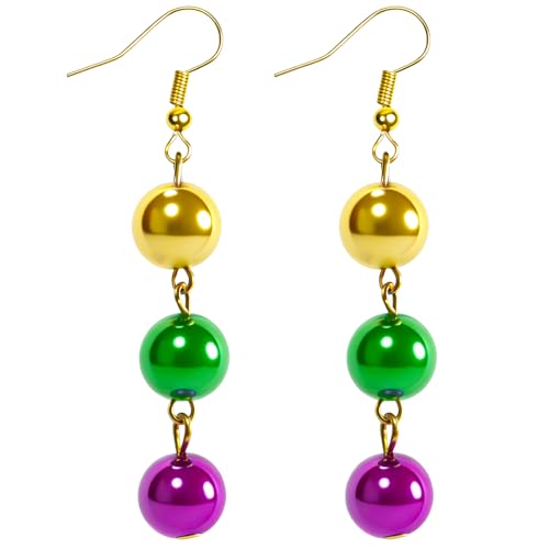 Mardi Gras Beaded Earrings for Women Mardi Gras Beads Dangle Purple Gold Green Beaded Drop Earrings Mask Carnival Costume Jewelry Accessories