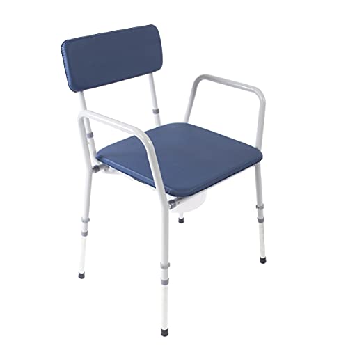 NRS Compact Dovedale Commode with Seat & Backrest Medium Modern & discreet Height Adjustable to suit user - Blue and White