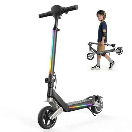 Kid Electric Scooter Teenage Kickscooter Toy Gift For Ages 6 To 12 Years Adjustable Height Folding Ride With 150W Motor 21.6V Battery 6.5Inch Solid Wheel Max 10mph 70kg Load Black