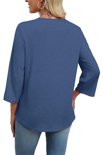 Image of WIHOLL 3 /4 Length Sleeve Womens Tops Boho V Neck Lace Shirt Trendy Blouses Dressy Casual Vacation Clothes S-3XL