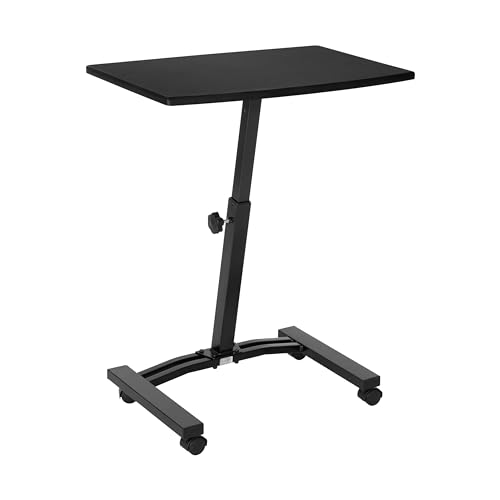 Image of Seville Classics Airlift Mobile Height Adjustable Laptop Stand Computer Workstation for Sitting Classroom Home Office Medical Table w /Wheels, Flat Desk 24 inch, Black