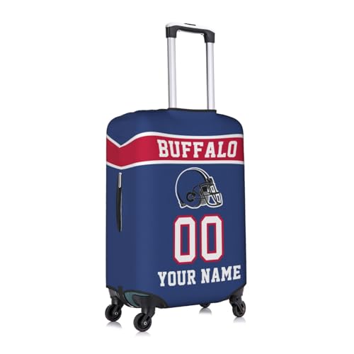Image of Custom Buffalo Luggage Cover Personalized Football Style Suitcase Cover with Name Number Customized Washable Elastic Sports Travel Suitcase Protector for Business Vacation Gifts