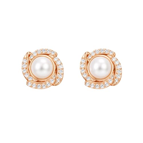 Image of Nilu's Collection Rose Gold Plated Triangular Design Pearl Stud Earrings With American Diamond for Women And Girls | Gift For Her | Anti- Allergy |Anti-Tarnish | Office Wear